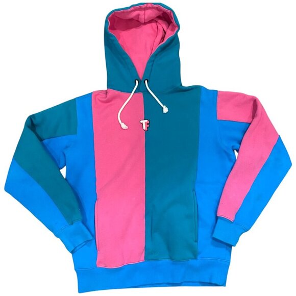 Teddy Fresh Color block Pink Blue and Teal Logo Hoodie Small - Picture 1 of 5